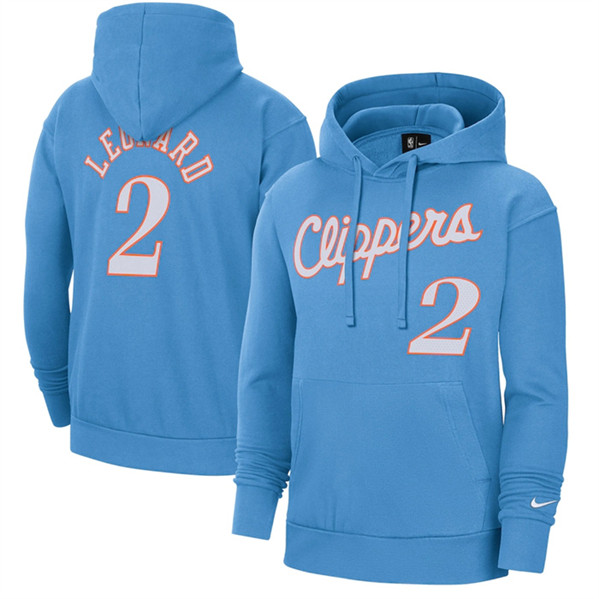 Men's Los Angeles Clippers #2 Kawhi Leonard Blue 2021/22 City Edition Name & Number Essential Pullover Hoodie